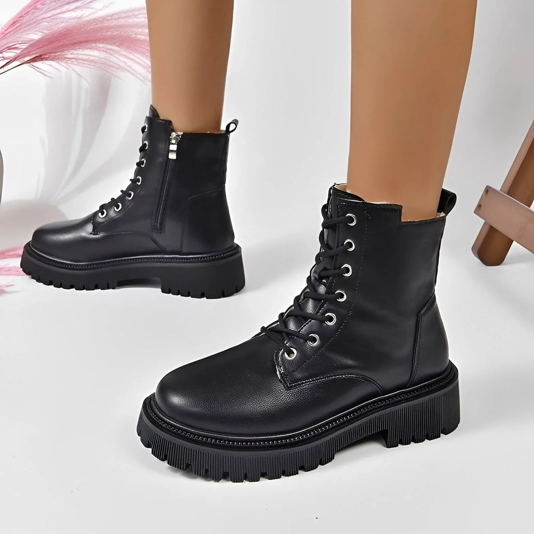 Lace-Up Ankle Boots – Side Zip Chunky Sole Combat Boots