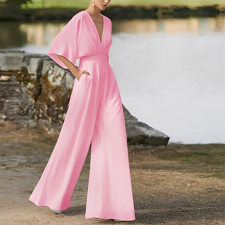 Wide Leg Jumpsuit – Elegant V-Neck Evening & Party Outfit