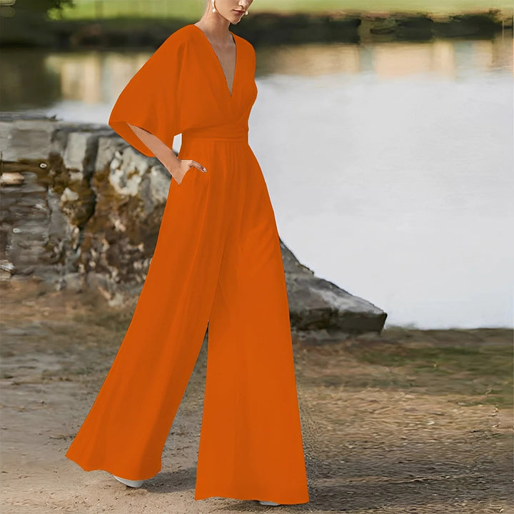 Wide Leg Jumpsuit – Elegant V-Neck Evening & Party Outfit