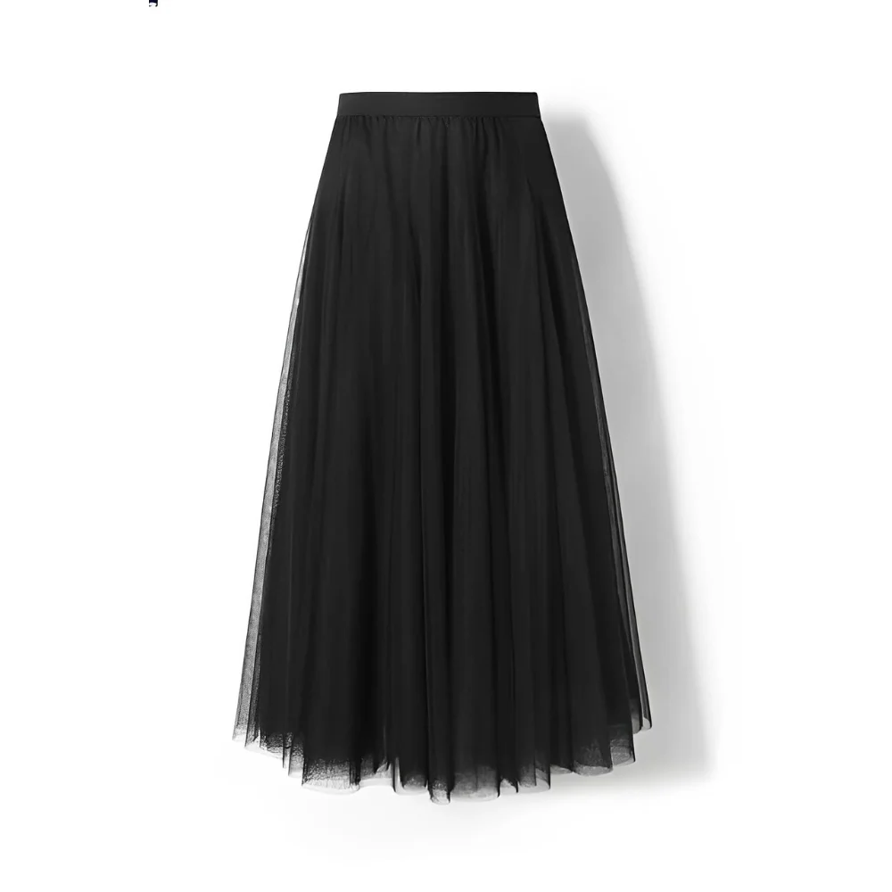 Long Pleated Tulle Skirt – Elastic Waist Maxi Skirt