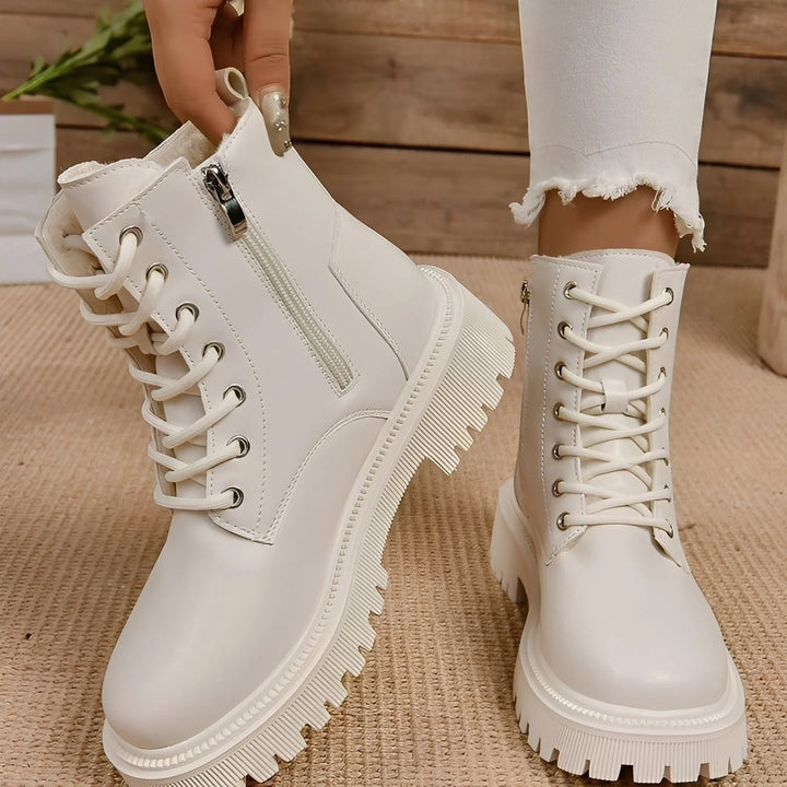 Lace-Up Ankle Boots – Side Zip Chunky Sole Combat Boots