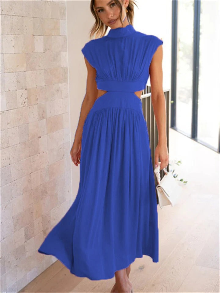 Elegant Maxi Dress with High Neck and Cut Out Waist – Formal & Evening Wear