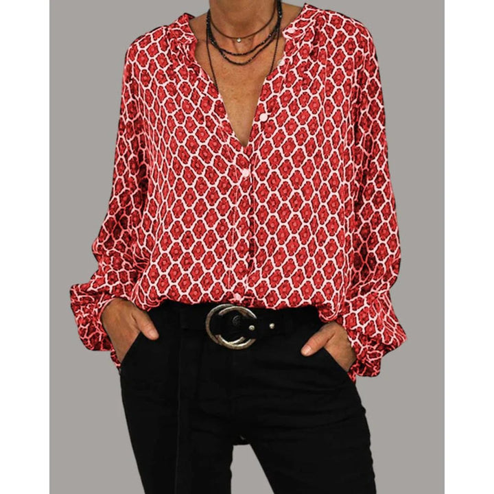 Casual Printed Blouse – Long Sleeve Loose Fit Button Down Shirt