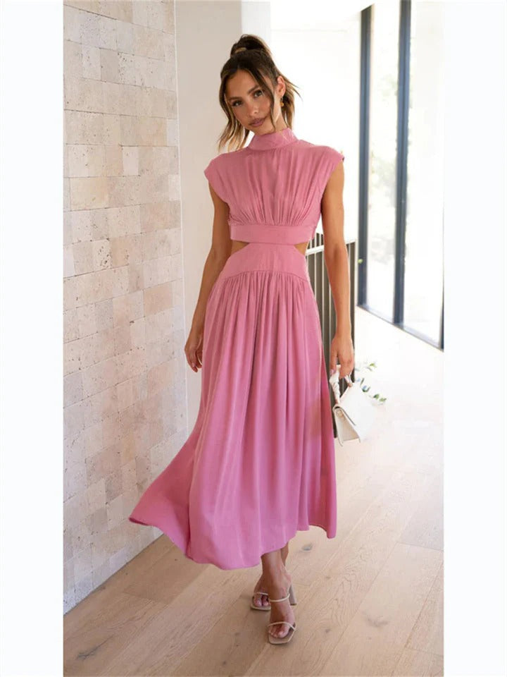 Elegant Maxi Dress with High Neck and Cut Out Waist – Formal & Evening Wear