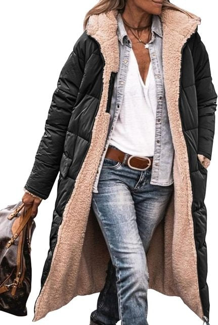 Long Puffer Coat with Warm Fleece Lining – Winter Outerwear