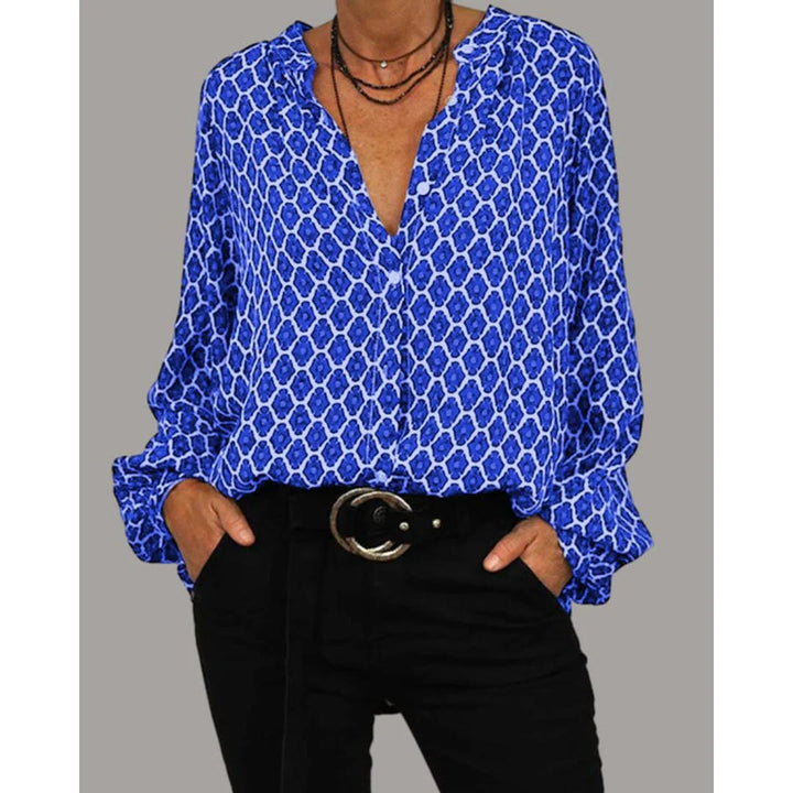 Casual Printed Blouse – Long Sleeve Loose Fit Button Down Shirt