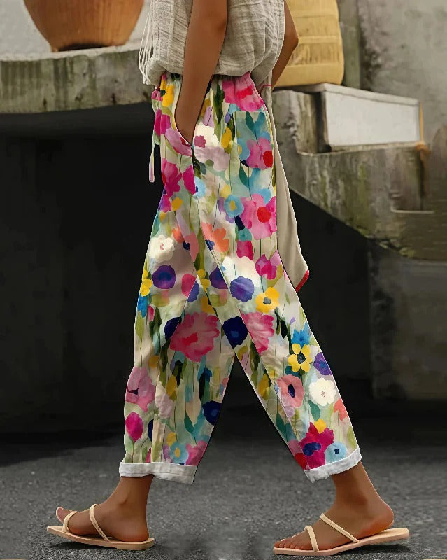 Casual Printed Trousers – Lightweight Loose Fit Pants