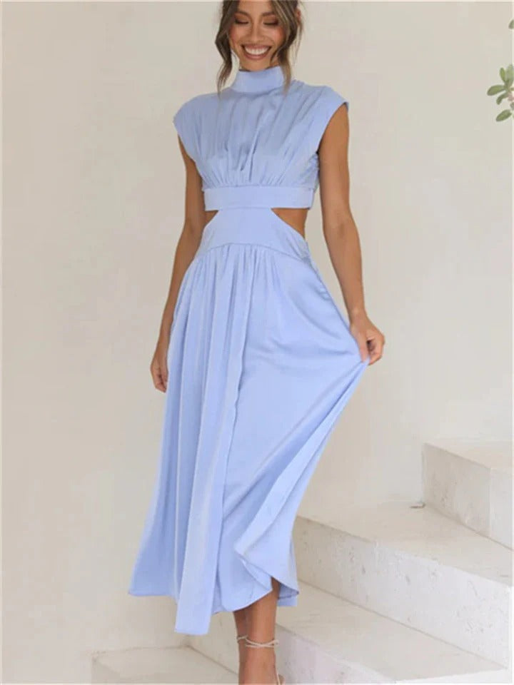 Elegant Maxi Dress with High Neck and Cut Out Waist – Formal & Evening Wear