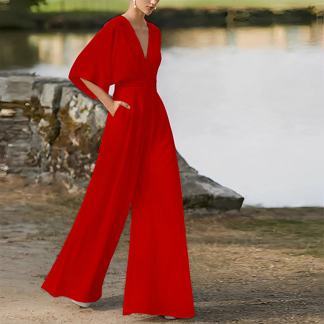 Wide Leg Jumpsuit – Elegant V-Neck Evening & Party Outfit
