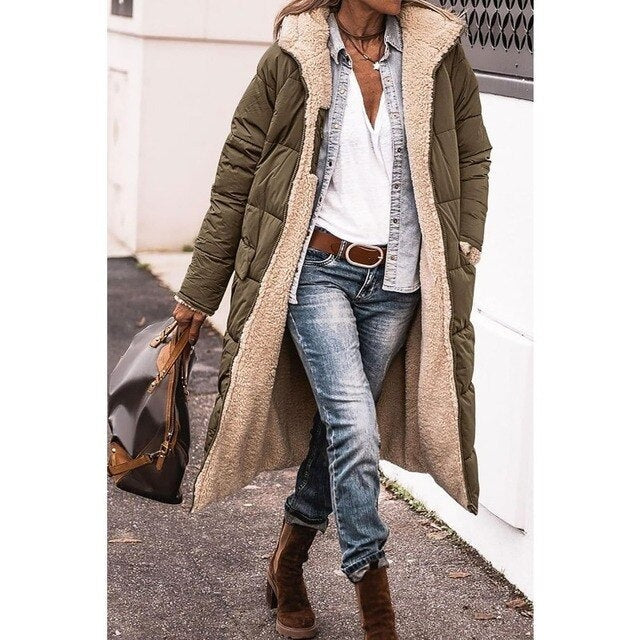 Long Puffer Coat with Warm Fleece Lining – Winter Outerwear