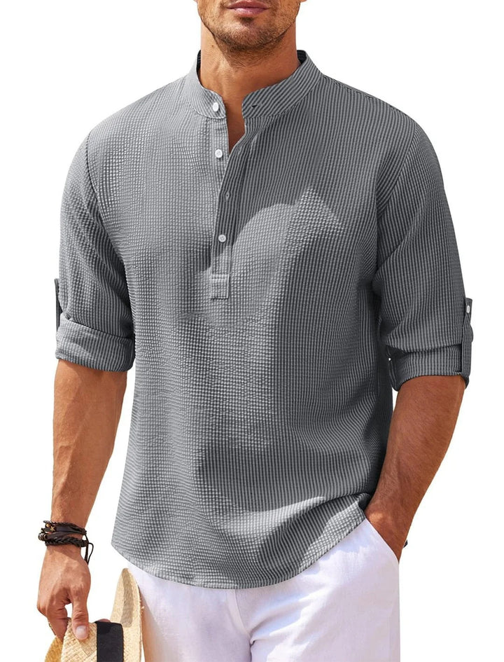 Men's Linen Sleeve Shirt – Casual Grandad Collar Top
