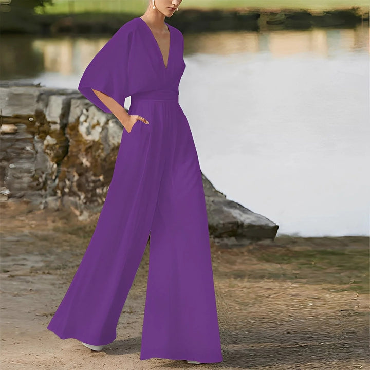 Wide Leg Jumpsuit – Elegant V-Neck Evening & Party Outfit