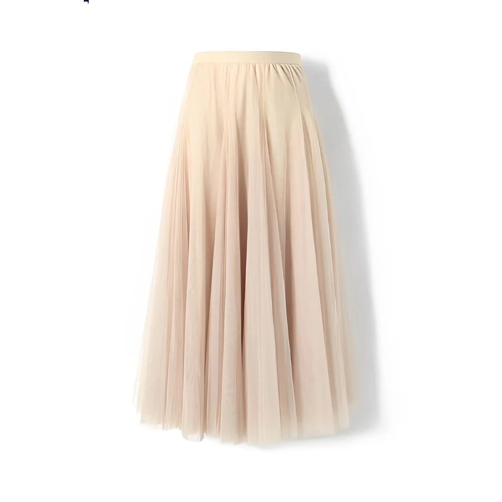 Long Pleated Tulle Skirt – Elastic Waist Maxi Skirt