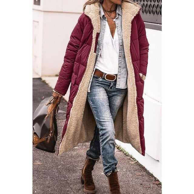 Long Puffer Coat with Warm Fleece Lining – Winter Outerwear