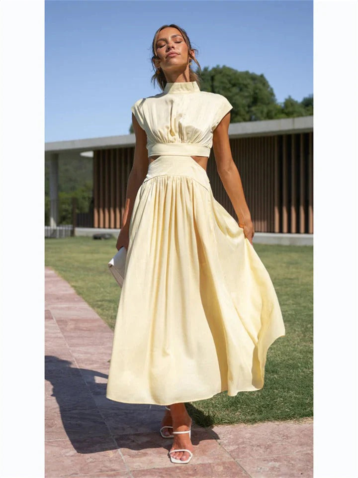 Elegant Maxi Dress with High Neck and Cut Out Waist – Formal & Evening Wear