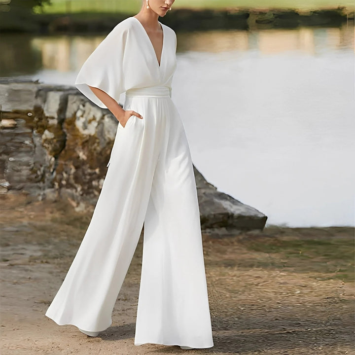 Wide Leg Jumpsuit – Elegant V-Neck Evening & Party Outfit