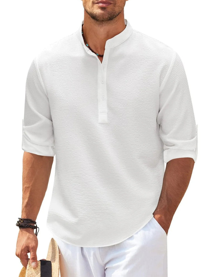 Men's Linen Sleeve Shirt – Casual Grandad Collar Top